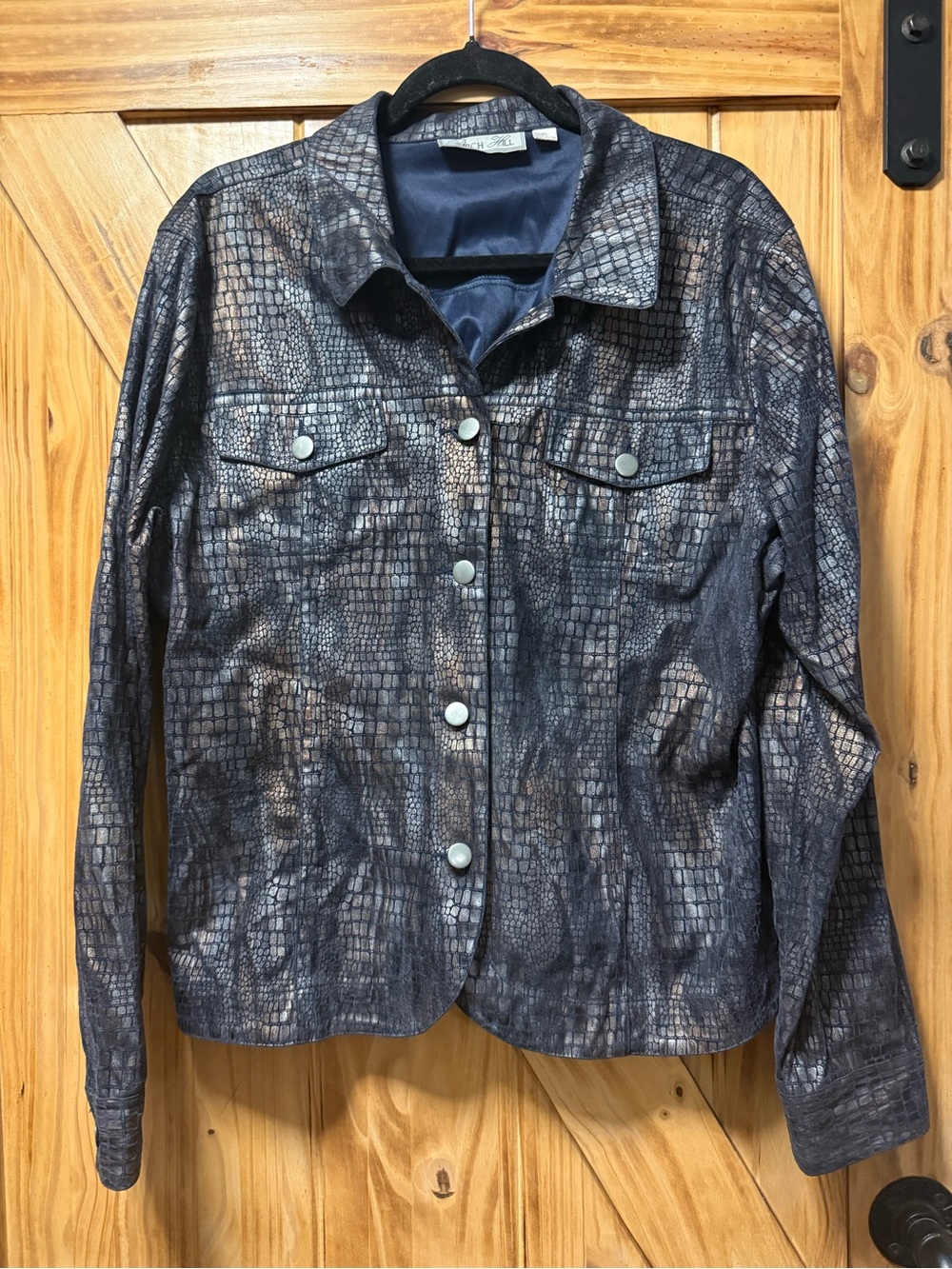 Women’s Metallic Textured Black Jean Jacket